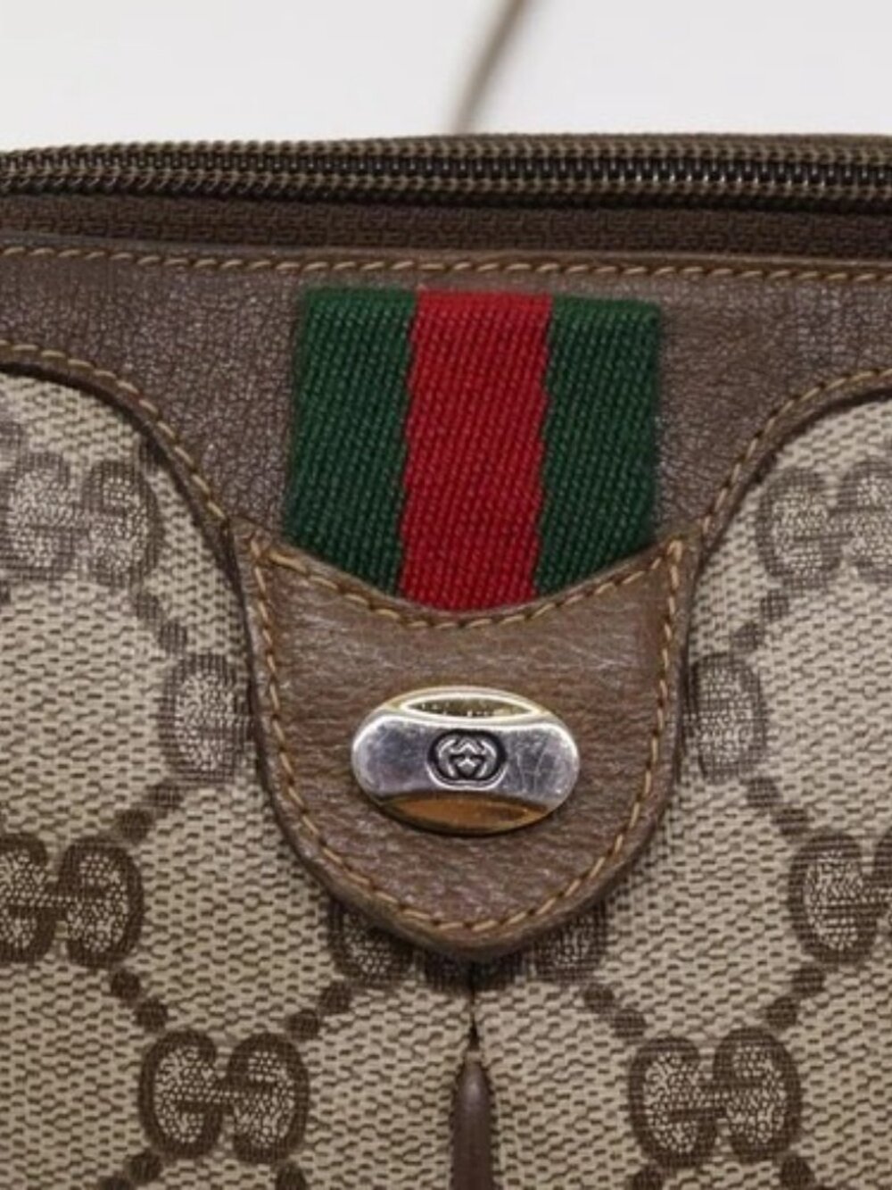 GUCCI GG Supreme Web Sherry Line Shoulder Bag PVC Beige 904 02 047 Auth 87866 - Picture 12 of 16